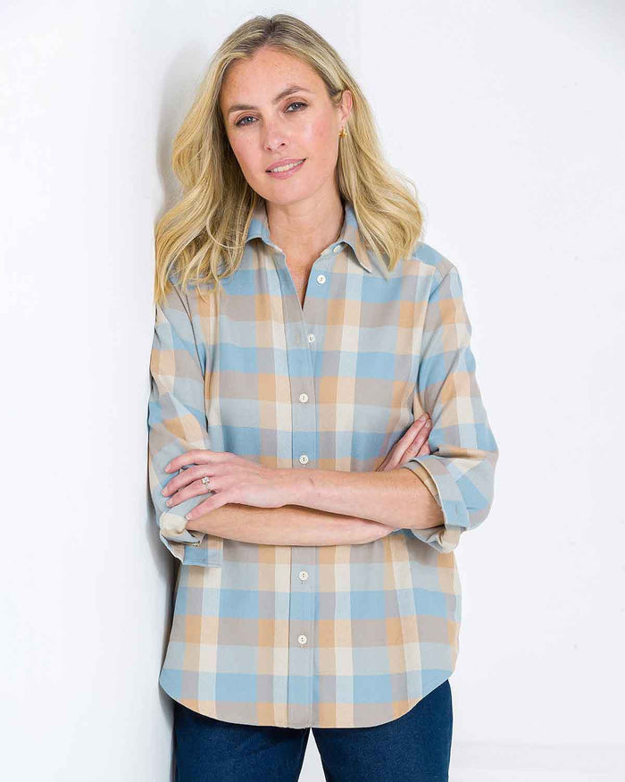 Aubrey Checked Pure Cotton Long Sleeve Blouse - James Meade