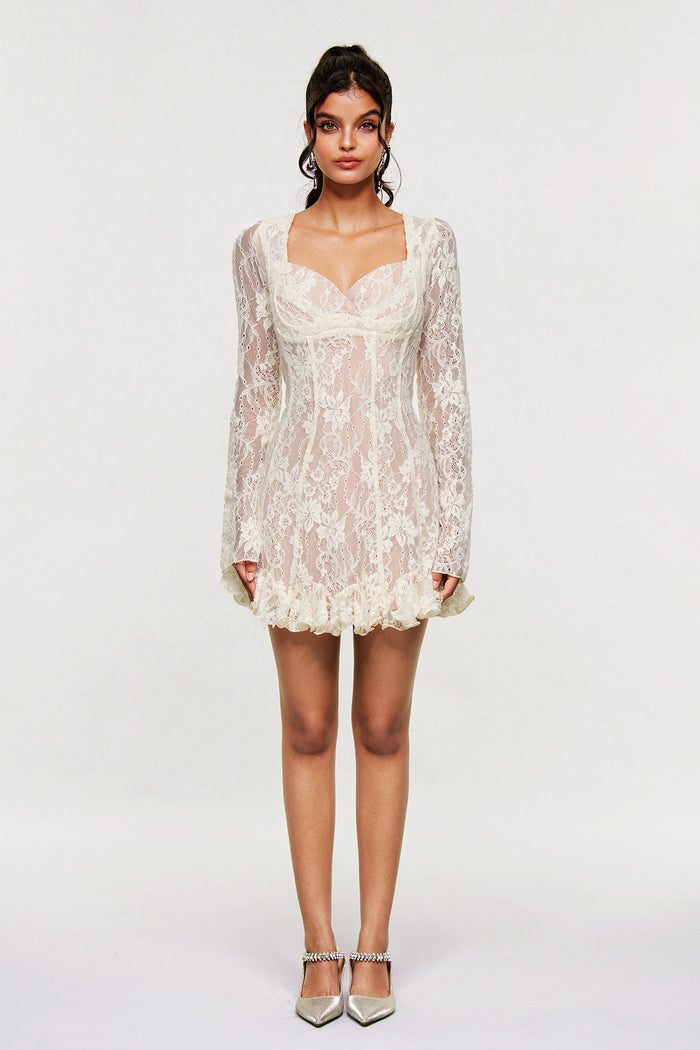 Bartosz Lace Ruffle Mini Dress In White