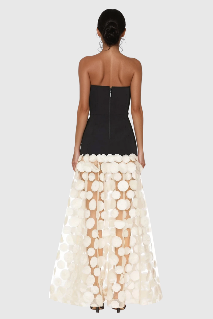 Boryana Dot Strapless Maxi Dress In Apricot