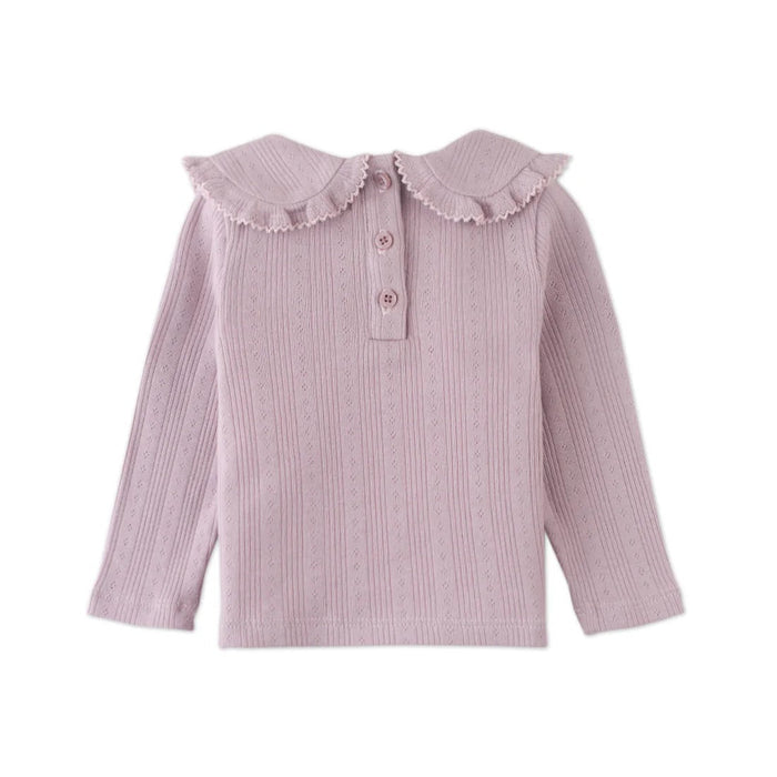 Cora Long Sleeve Top With Embroidered Collar