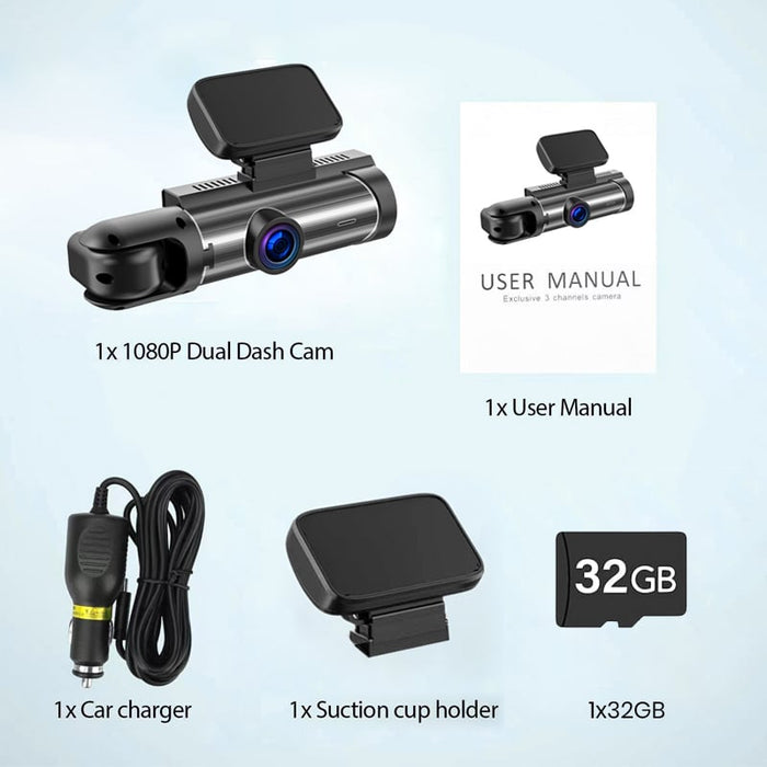 Dual recording (front and interior) + 32G Memory Card