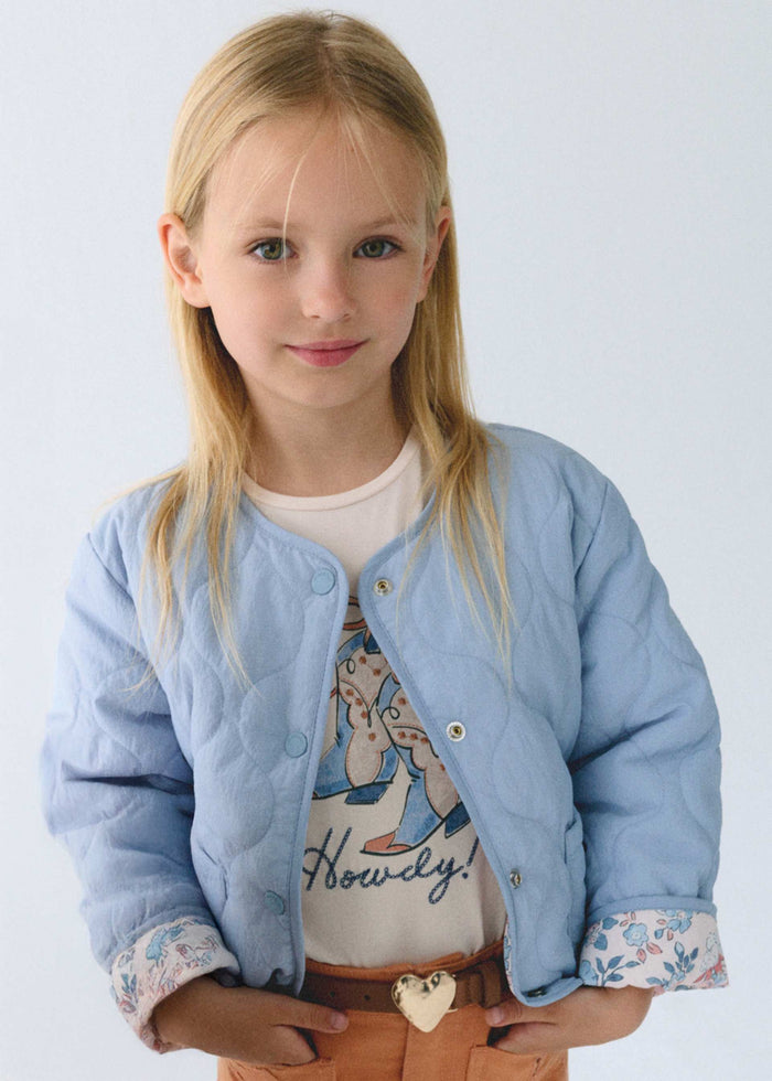 Girl Reversible Quilted Jacket - Sky Blue Floral - Wee Bee Baby Boutique