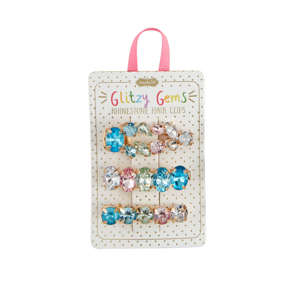 Glitzy Gem Hair Clips - Blue - Wee Bee Baby Boutique