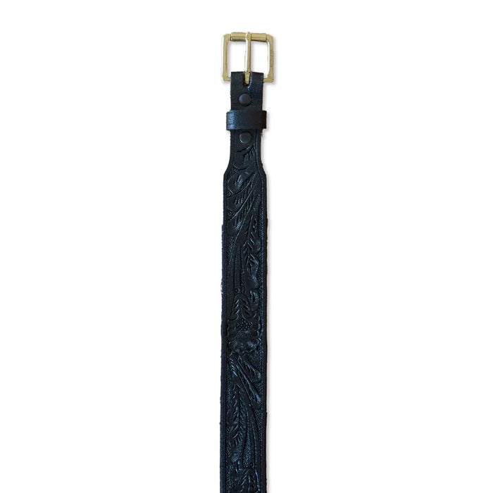 HAND TOOLED LEATHER BELT - BLACK