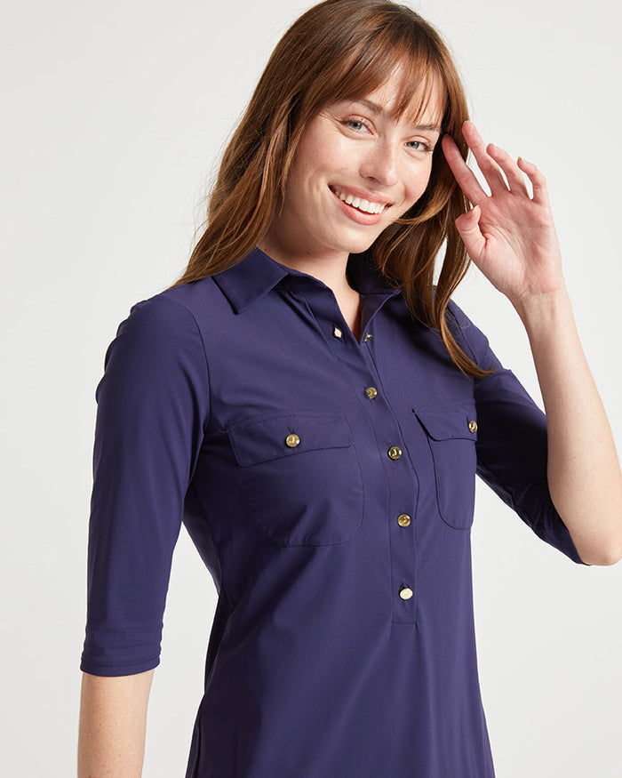 Close up view of the Jude Connally Sloane Dress - Navy