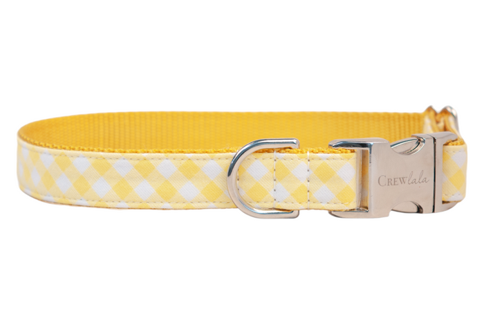 Lemon Picnic Plaid Bow Tie Dog Collar - Crew LaLa