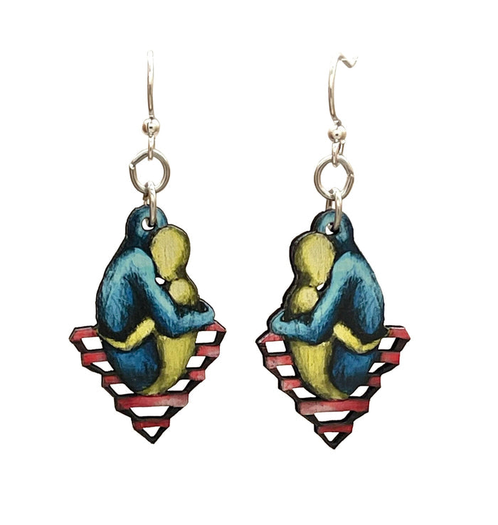 Loving embrace two figures earrings, eco-friendly laser-cut jewelry made in USA