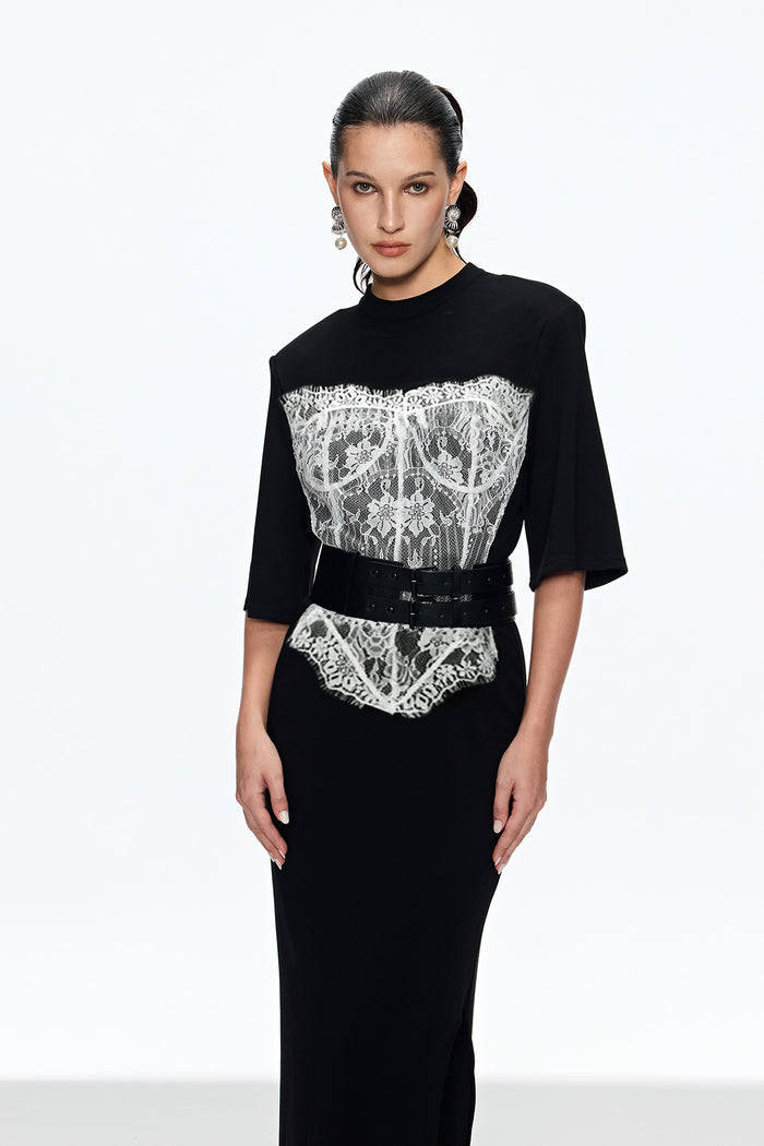 Mae Lace Buckle Split Maxi Dress