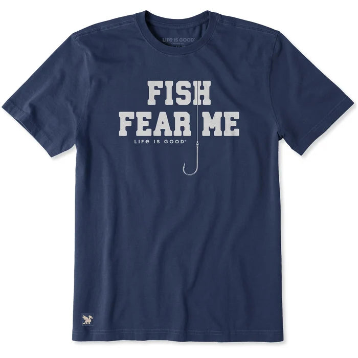 Men's Hook Fish Fear Me Short Sleeve Crusher Cotton Tee Shirt
