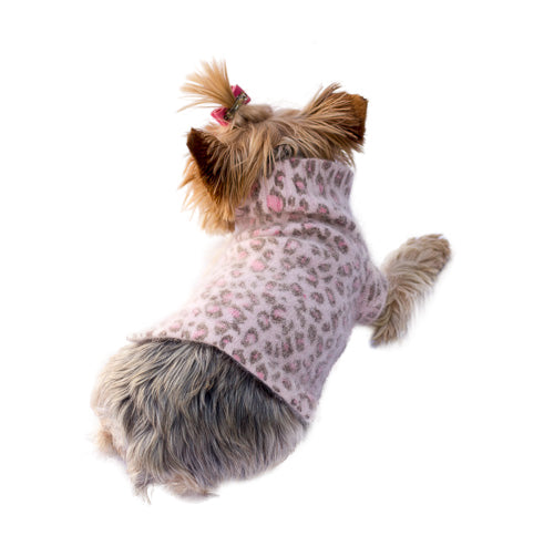 Movie Star Mock Neck Angora Blend, Light Pink Leopard