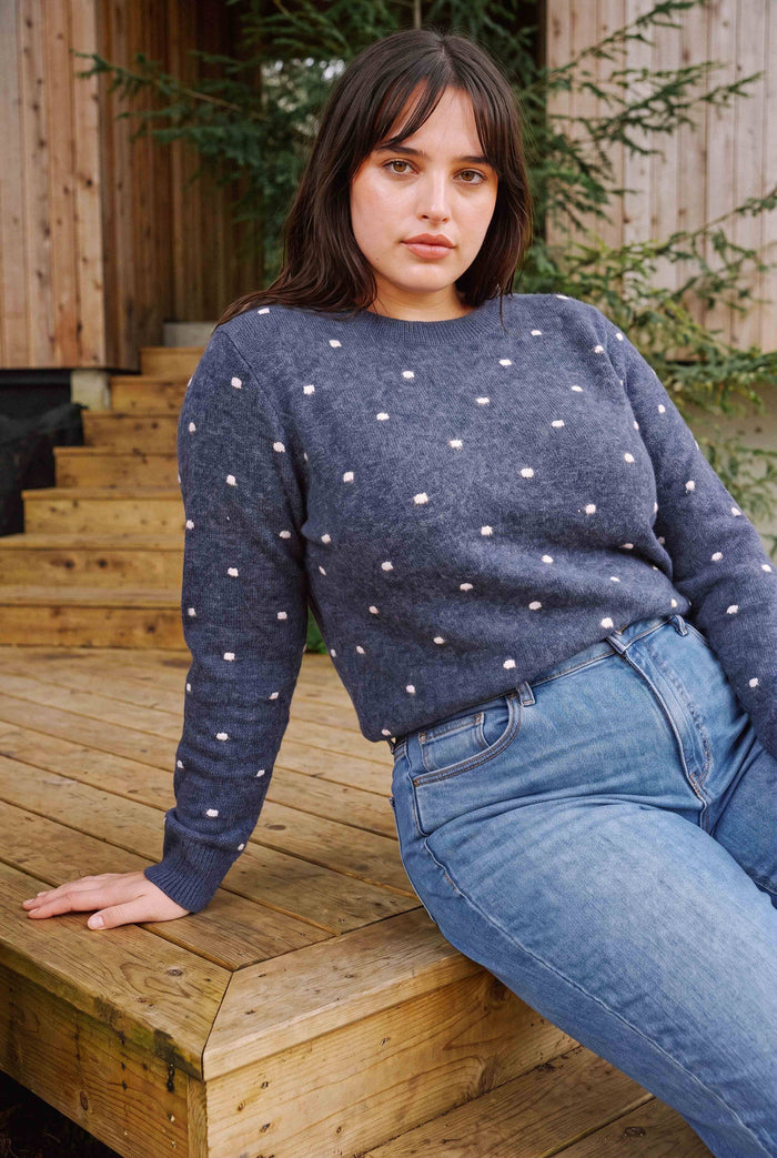 PLUS COZY DOTTED KNIT CREWNECK SWEATER