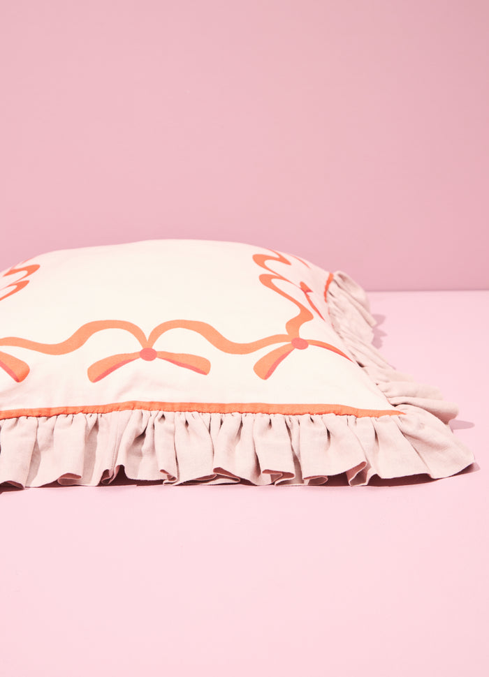 Red Bows Cushion with Ruffles