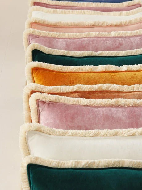 Soft Velvet Bolster with Fringe White
