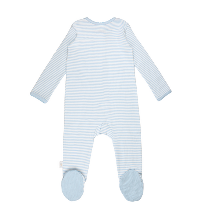 Striped Zipper Footie - Blue Stripe - Wee Bee Baby Boutique