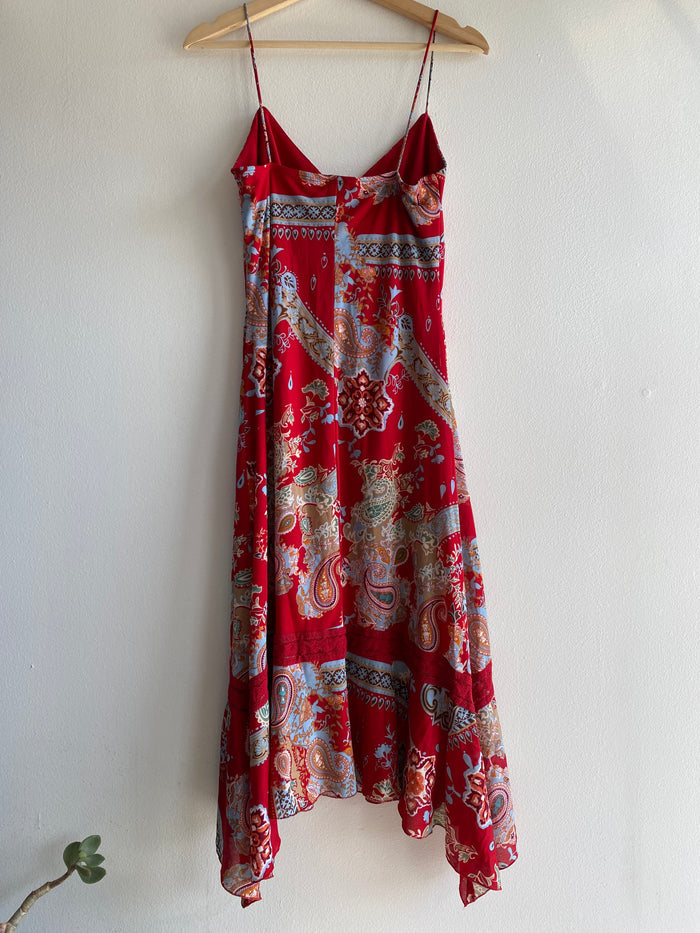 Vintage Y2K Zinc Red Paisley Midi Dress - La Lovely Vintage