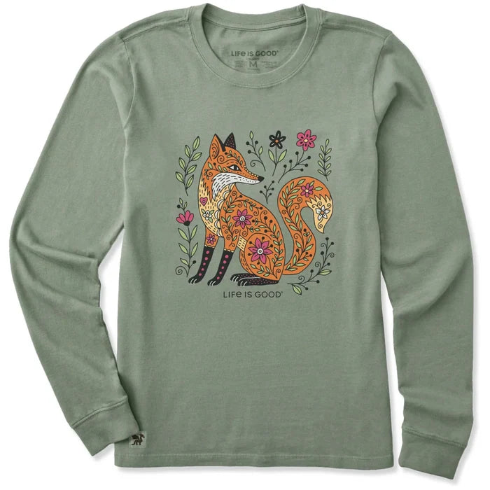 Women's Patchwork Fox Long Sleeve Crusher Tee Shirt
