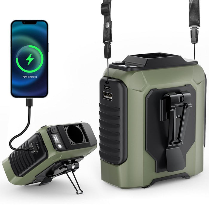 מאוורר טקטי "דרך ארץ" ירוק, ABS+סיליקון, 4000mAh, פאוור בנק, Type-C