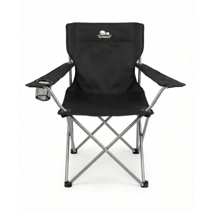 שני כיסאות שטח מתקפלים מבד אוקספורד עמיד בצבע כהה עם שלדה יציבה