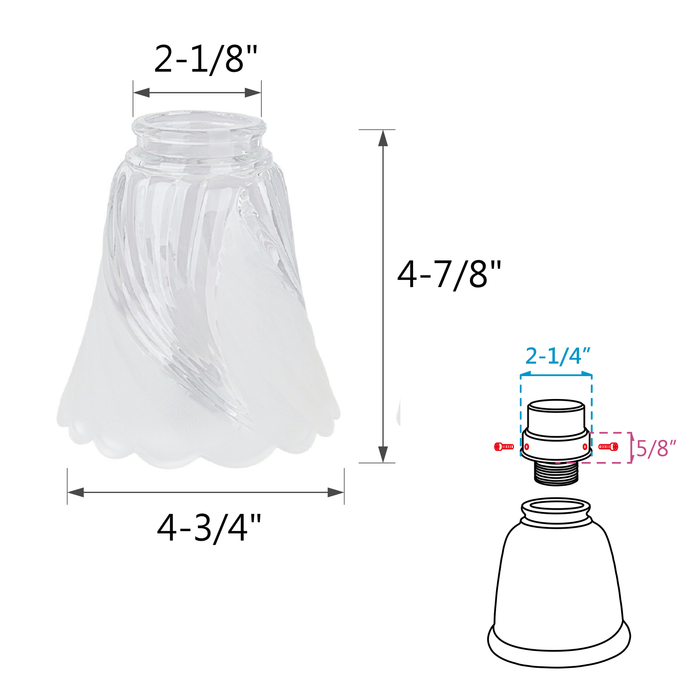 # 23063-4 Clear & Frosted Transitional Style Replacement Glass Shade, 2-1/8" Fitter Size, 4-7/8" high x 4-3/4" diameter, 4 Pack