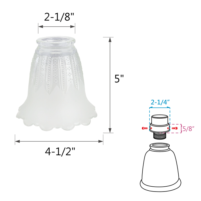 # 23078-4 Clear & Frosted Transitional Style Replacement Glass Shade, 2-1/8" Fitter Size, 4-1/2" high x 5" diameter, 4 Pack