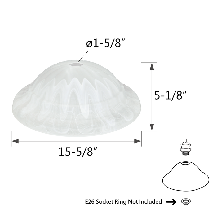 # 23091-01 Alabaster Transitional Style Replacement Torchiere Glass Shade, 5-1/8" high x 15-5/8" diameter