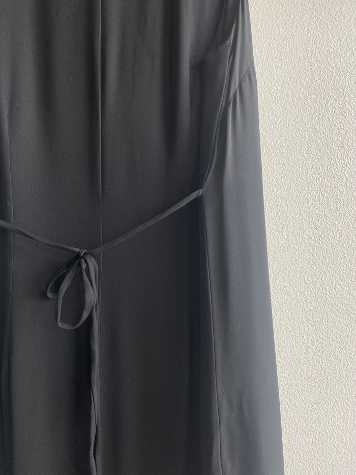 Vintage 90's Black Ruffle Hem Tie Back Maxi Dress - La Lovely Vintage