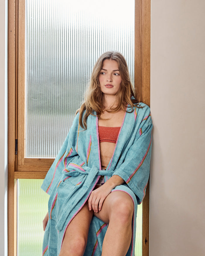 Aegean Stripe Bamboo Terry Bath Robe