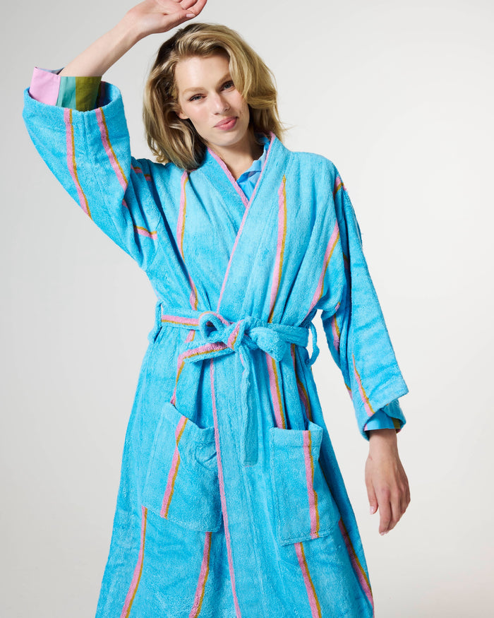 Aegean Stripe Bamboo Terry Bath Robe