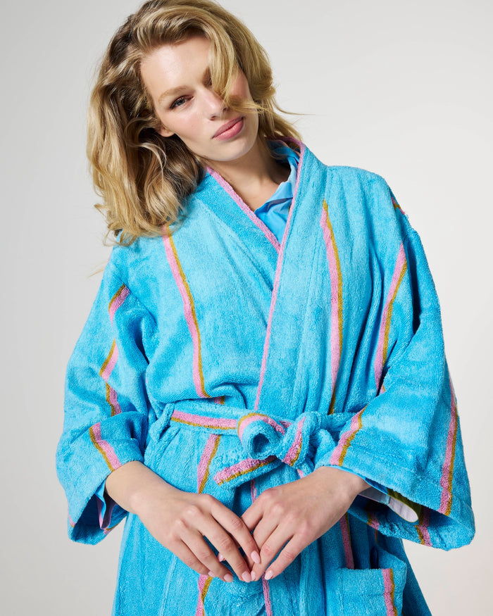 Aegean Stripe Bamboo Terry Bath Robe