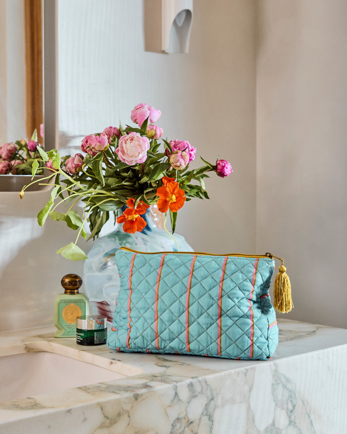 Aegean Stripe Quilted Cotton Toiletry Purse