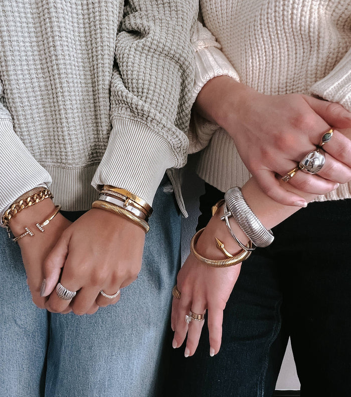 Agnes Crystal Bangle Cuff Bracelet | Gold