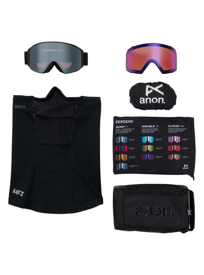 Product image of Anon M4S Goggles (Cylindrical) + Bonus Lens + MFI® Face Mask[Variant:Frame: Smoke, Lens: Perceive Sunny Onyx (6% / S4), Spare Lens: Perceive Variable Violet (34% / S2)]