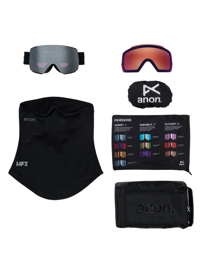 Product image of Anon M5S Goggles + Bonus Lens + MFI® Face Mask[Variant:Frame: Smoke, Lens: Perceive Sunny Onyx (6% / S4), Spare Lens: Perceive Variable Violet (34% / S2)]