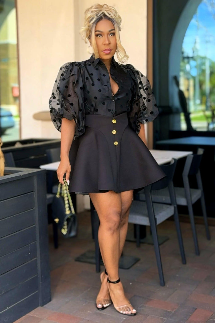 Antoinette Statement Button Flare Skirt