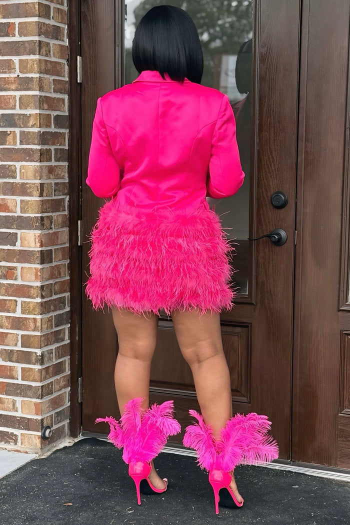 Aria Fuchsia Ostrich Feather Mini Blazer Dress