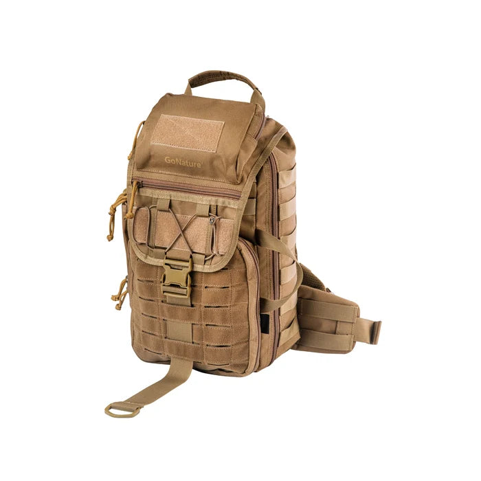 תיק גב טקטי אלכסוני Atacama MK 20L של Go Tactical בצבע זית עם מערכת MOLLE ורצועות כיווץ