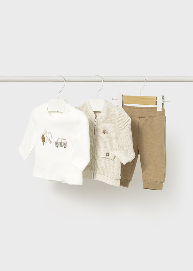 Baby 3-Piece Tracksuit - Toffee Car - Wee Bee Baby Boutique