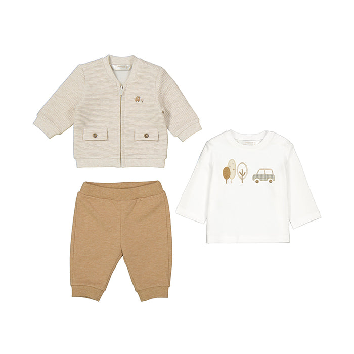 Baby 3-Piece Tracksuit - Toffee Car - Wee Bee Baby Boutique