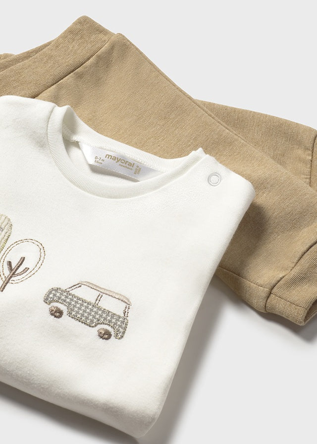 Baby 3-Piece Tracksuit - Toffee Car - Wee Bee Baby Boutique