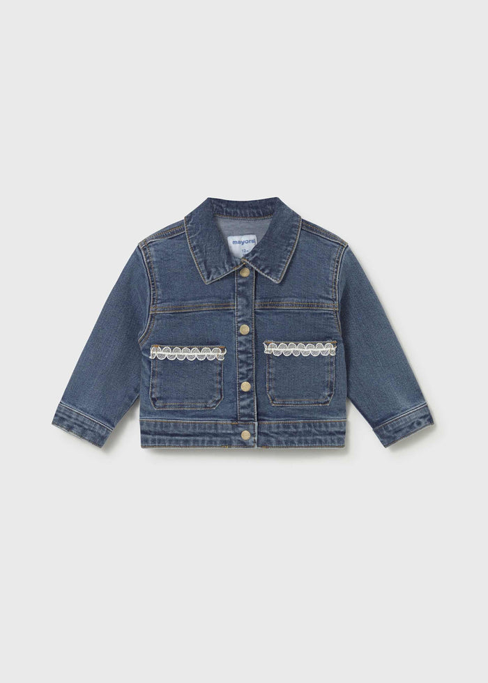Baby + Girl Denim Jacket with Lace Trim - Wee Bee Baby Boutique