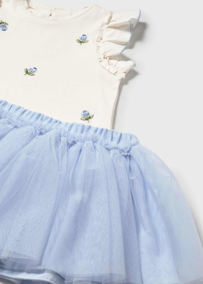 Baby + Girl Tulle Skirt and Ruffled T-shirt Set - Sky Blue Floral - Wee Bee Baby Boutique
