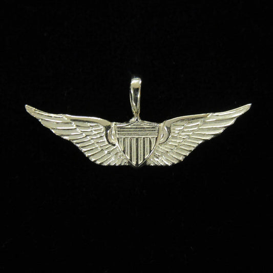 Basic Aviator Wing 1.25" White Gold Pendant