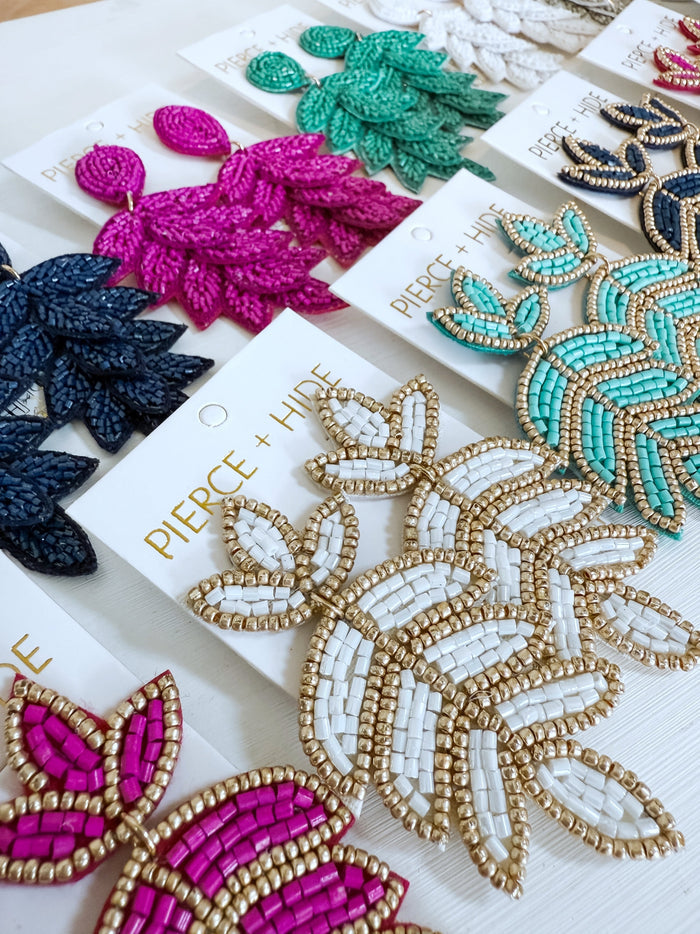 Beaded Fleur De Lis Earring - Mint
