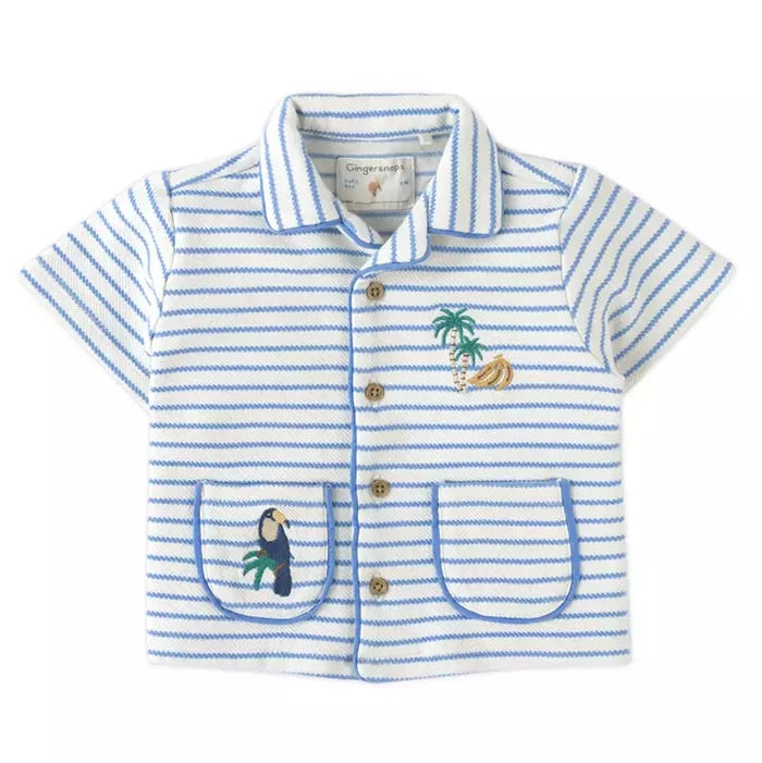 Ben Striped Jersey Resort Polo With Banana & Toucan Embroidery