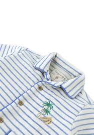 Ben Striped Jersey Resort Polo With Banana & Toucan Embroidery