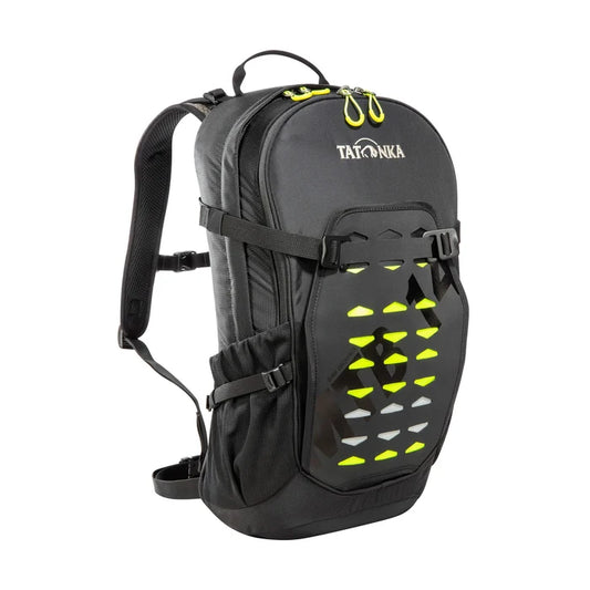 תרמיל רכיבה שחור Tatonka Bike MTB 14 עם מערכת גב רשת מתוחה ומתקן לקסדה.