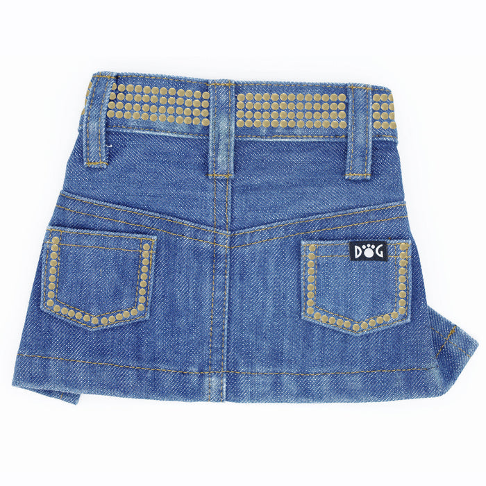 Blue Jane Denim Skirt for Dogs with Gold Nailheads