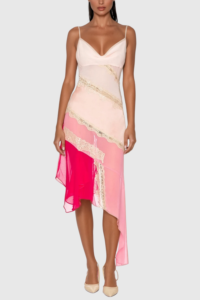 Bose Lace Patchwork Asymmetric Midi Dress