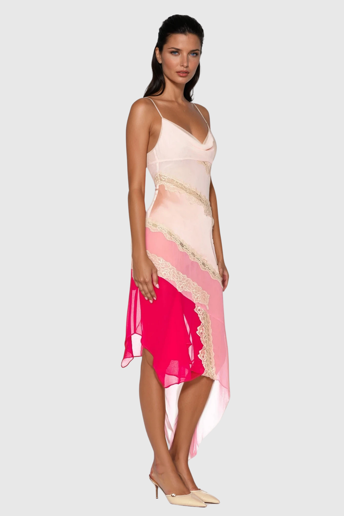 Bose Lace Patchwork Asymmetric Midi Dress