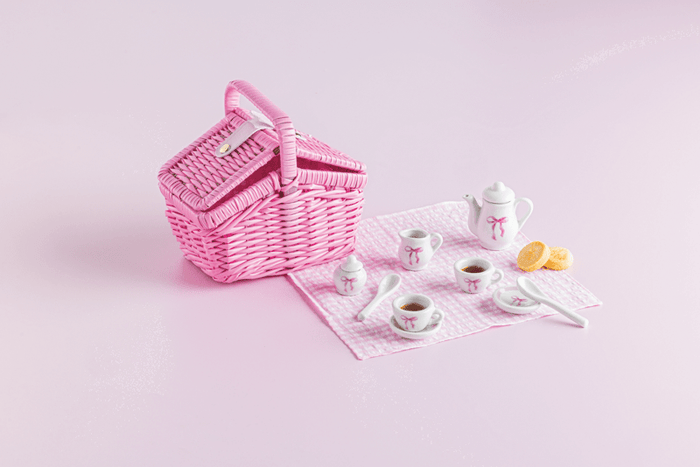 Bow Tea Set and Basket - Wee Bee Baby Boutique